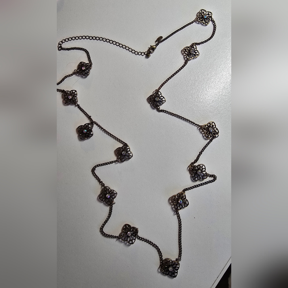Elegant Bronze Floral Stations Necklace